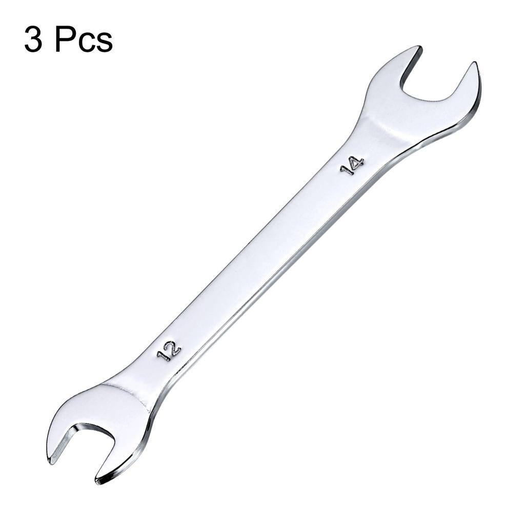 Uxcell Set of Double Thin 12x14mm Metric Super Slim Small Flat Head Mirror for Automotive Repair and Furniture Assembly 3-Piece Open-End Wrenches,