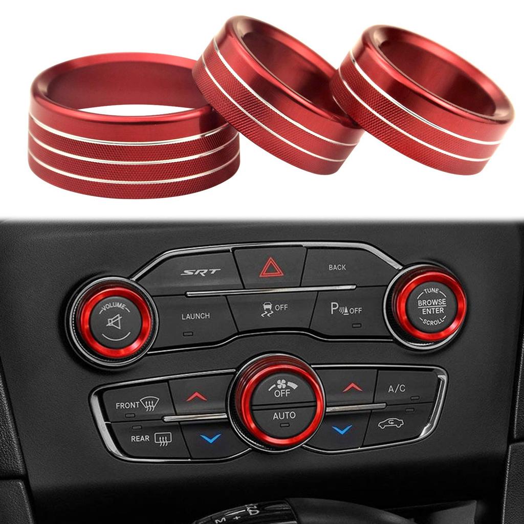 for Dodge Challenger Charger (2015-2021) AC Climate Control Knob Cover Auto Volume Tune Switch CD Button Trim Compatible for Chrysler 300 300s
