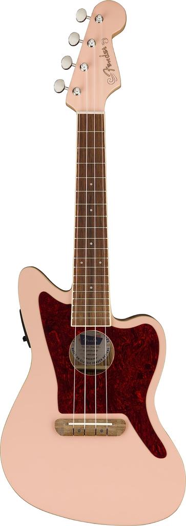 Fender Fullerton Walnut Tortoiseshell Shell Soft Case Included Jazzmaster® Ukulele, Fingerboard, Pickguard, Pink,