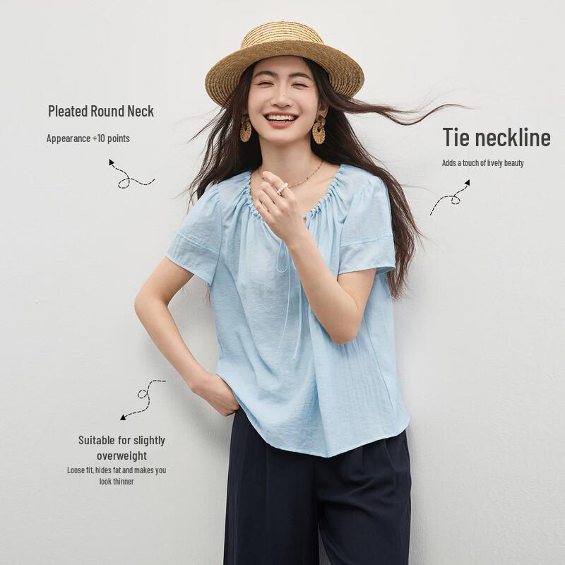 Women's Elegant Pleated Short Sleeve Blouse
