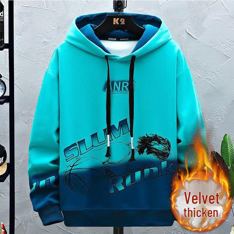 Men's Trendy Letter Print Hooded Sweatshirt - Spring & Autumn Faux Two-Piece Casual Sports Jacket