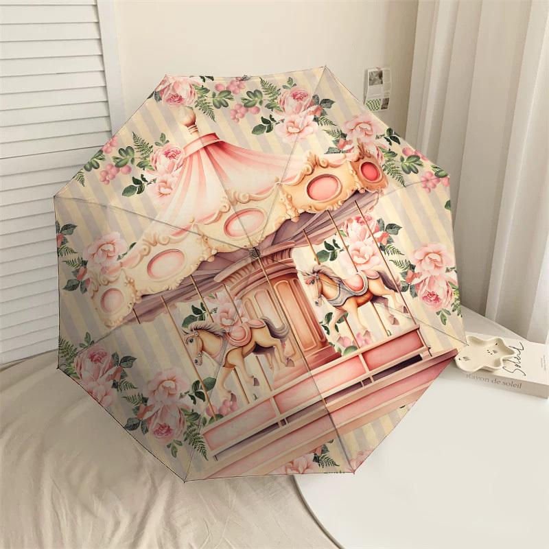 

1PC carousel flowers Umbrella-8-Rib Reinforced, Automatic Open, Lightweight & Durable, Cute Fashion Accessory for Outdoor-P58