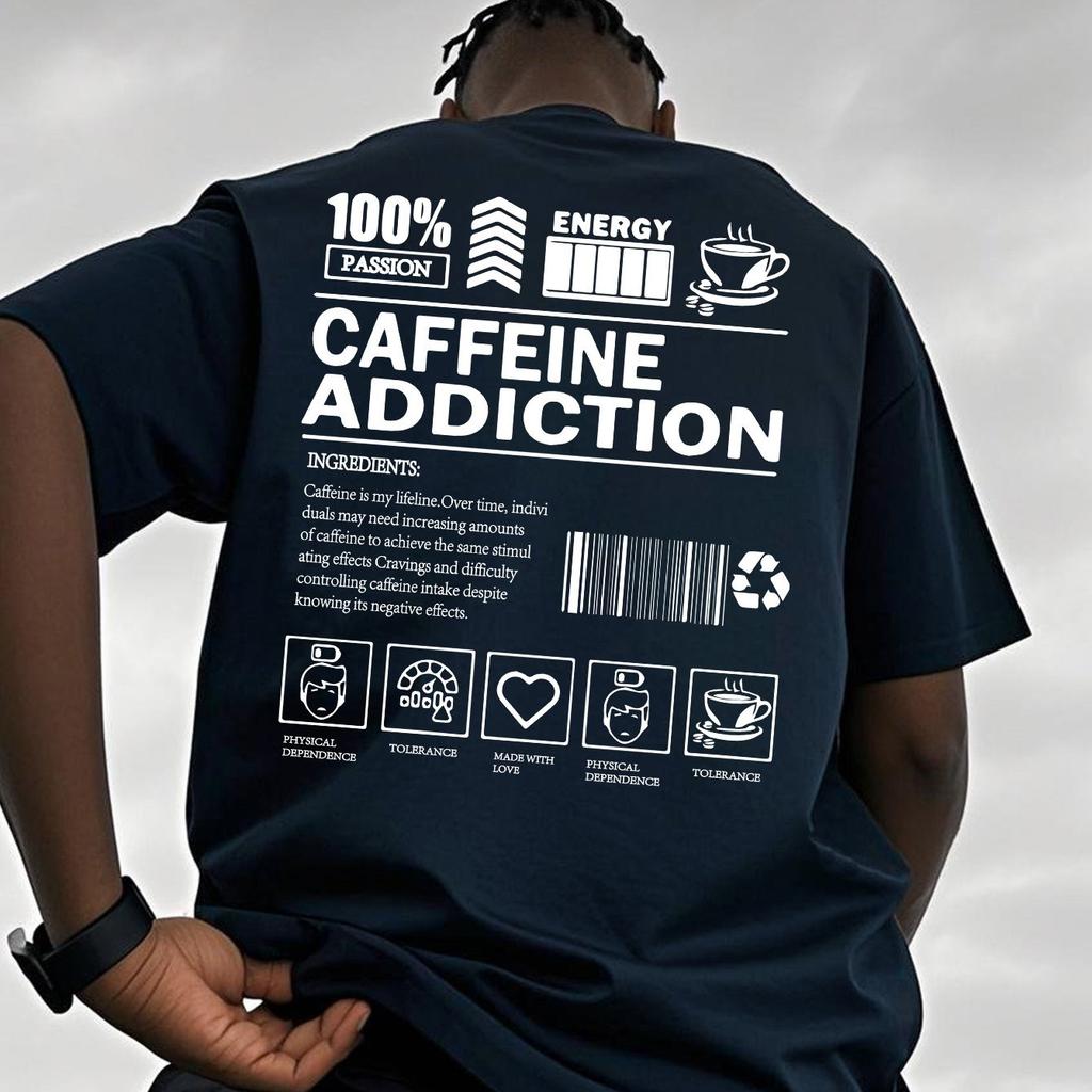 MenS Cotton Caffeine Addiction Graphic TShirt Casual Summer Short Sleeve Tee Barcode Coffee Cup Loose Fit Perfect Attire