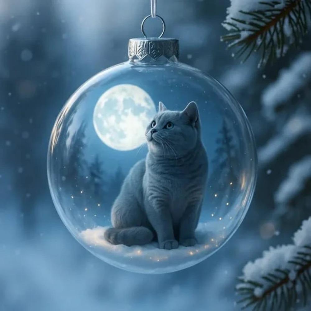 New Plastic Cat Ornament Solid Color DIY Acrylic Bauble Replacement Caps Creative Christmas Ball Pendant Christmas Tree