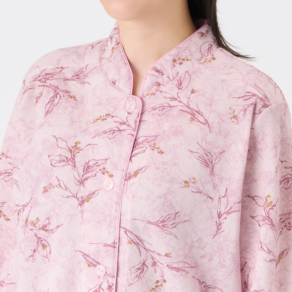 Gunze WARM PLUS Warm Long and Soft Soft Pink Women's Pajamas, Back, Sleeves, Pants, Quilted/Heat-Generating Quilt, (TG4045)