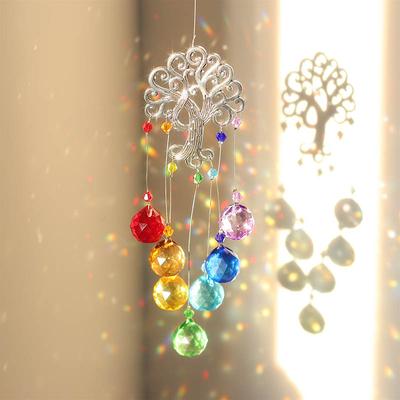 Tree Crystal Sun Catcher Prisms Stained Glass Wind Chimes Window Hangings Outdoor Decor Rainbow Maker For Girls Gifts