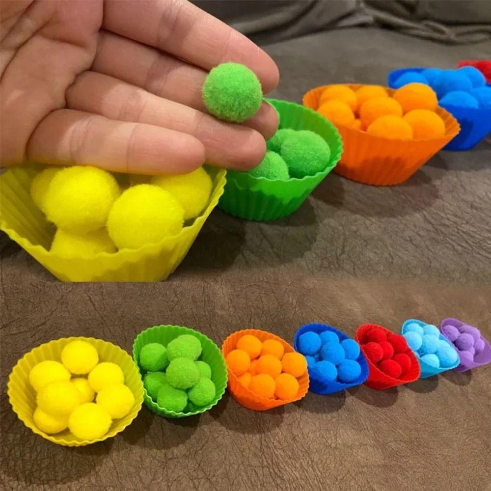 Colorful Early Education Toy Rainbow Counting Pompoms Pompoms Tweezers Toy  Preschool Activities