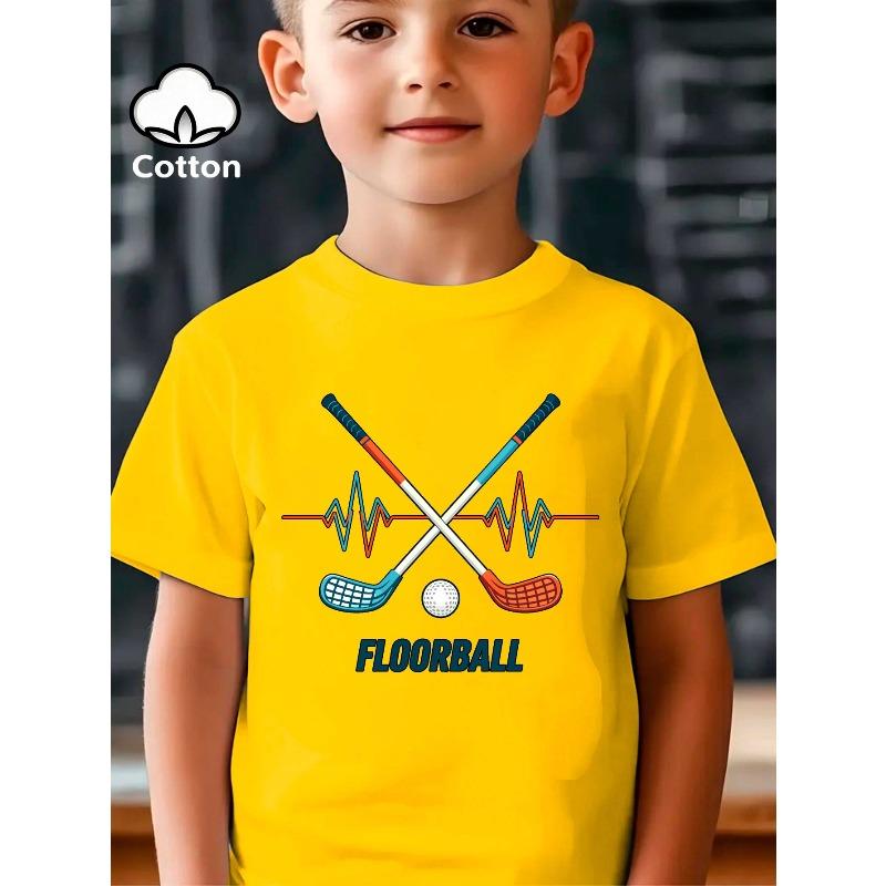European sizes Floorball Boys' T-shirts Boys' Creative T-shirts, Casual, Lightweight and Comfortable Short-sleeved Tops, Summer Children's Clothing