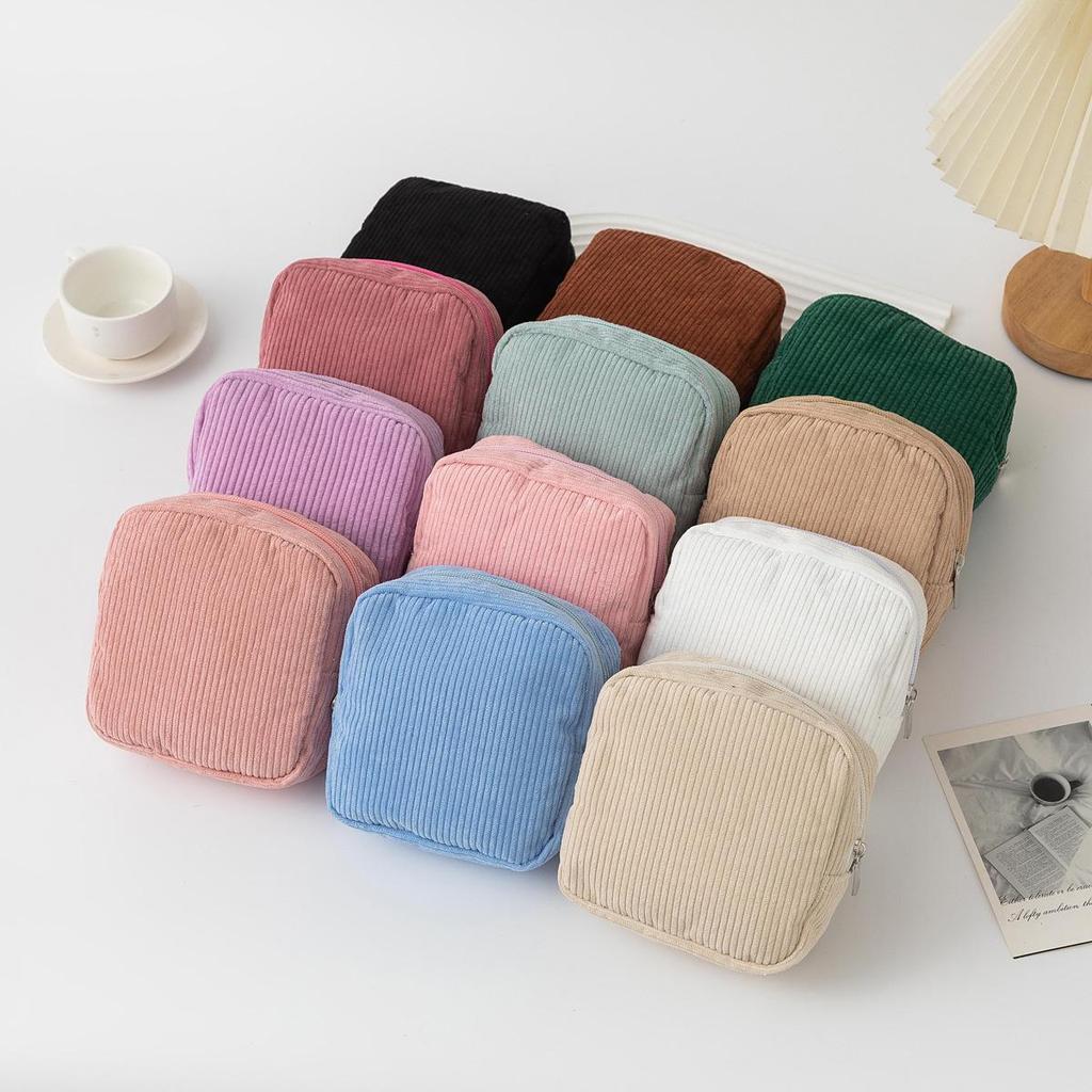 Corduroy Makeup & Sanitary Napkin Storage Bag - Portable Small Coin Purse