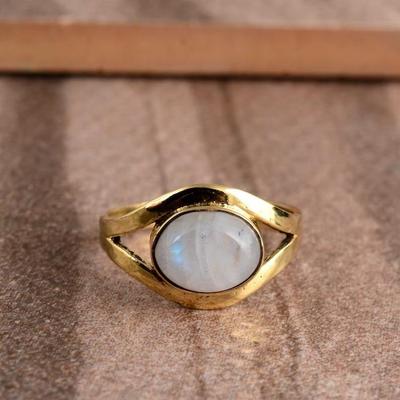 Moonstone Gemstone Ring, Yellow Gold Ring, Designer Ring, 925 Sterling Silver Ring, Birthstone Ring, Bohemian Ring