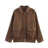 Womens Suede-Like Casual Jacket With Pockets Fall Loose Fit Streetwear Coat
