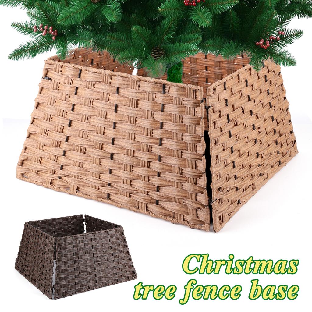 Xmas Tree Faux Rattan Cover Foldable Faux Wicker Tree Base Basket Delicate Tree Stand Cover for Christmas Tree Ring Skirt Basket
