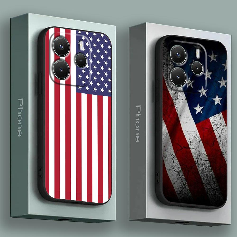 Phone Case for Xiaomi Redmi 15C 14C 12C 13C Redmi Note 15 14 13 12 11 10 Pro Plus 12S Silicone Soft Cover American USA Flag Star