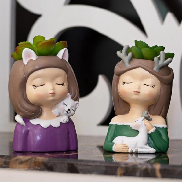 Girl and Puppy Succulent Planter Resin Mold Pen Holder Resin Cement Molds DIY