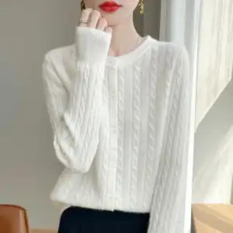 Pulover de Lână Tricotat în Răsucit Cardigan Toamnă Iarnă Nou Gât Rotund Solid Palton Top