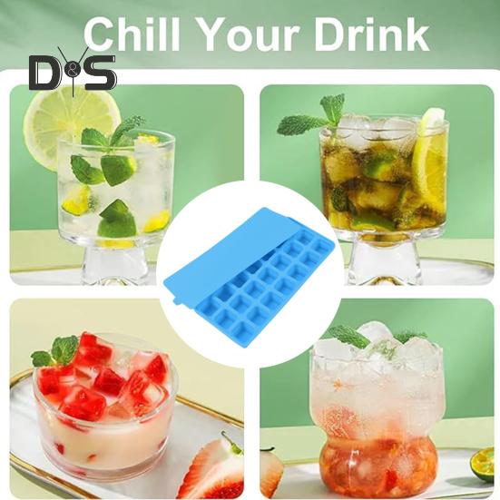 Silikonový tác na kostky ledu s víkem 21 velkých kostek Snadno vyjímatelná skládací forma na led Flexibilní forma na led pro stohování