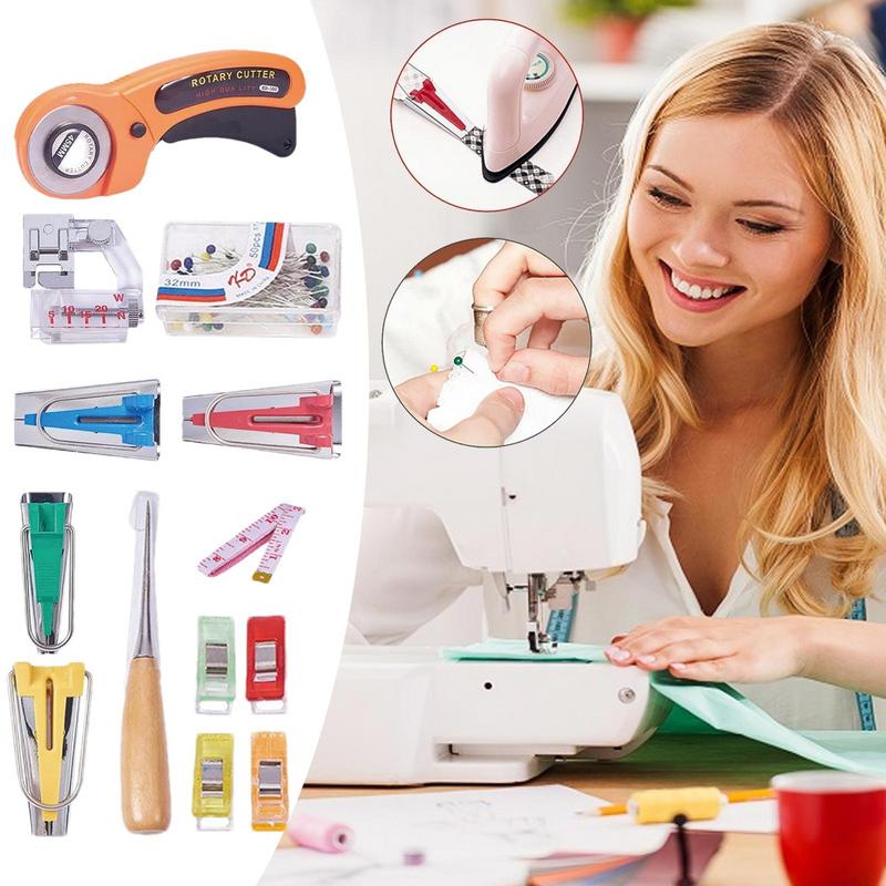 Binding Foot For Sewing Machine Bias Tape Maker Kit Adjustable Bias Tape Sewing Hem Foot With Clear Storage Box Grandma Crafting