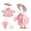 1 Set Veranda-Gans-Outfit Rasen-Gans Regenmantel Hut und Regenschirm Wasserdichtes Gans-Kostüm Regenjacke für 23 Zoll Gans-Statue Sommer Außen Garten Hof