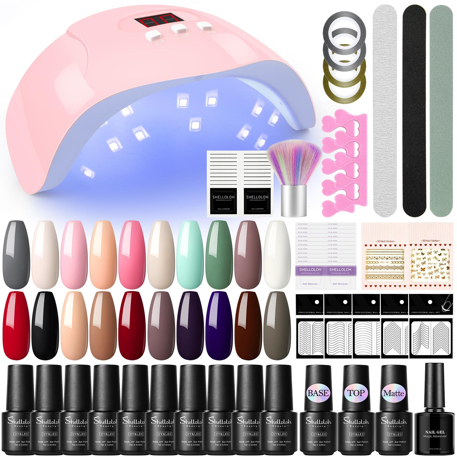 

SHELLOLOH Маникюр Арт Набор 20Pcs Гель-лак для ногтей УФ-гель Soak-off Лак для ногтей Набор полупостоянного лака для ногтей с 36W Nail Lamp Набор инструментов для ногтей