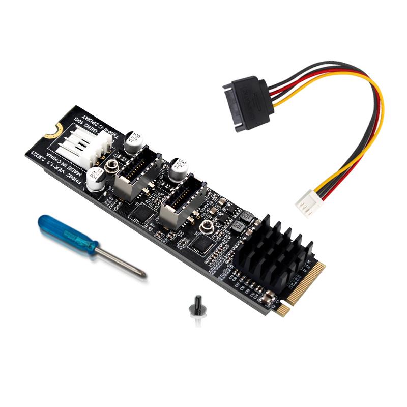 M.2 M Key NVME PCIe to USB 3.1 TYPE C Front Panel Expansion Card 10Gb NGFF M2 NVME to Dual TYPE-E Adapter USB-C Hub Riser for PC