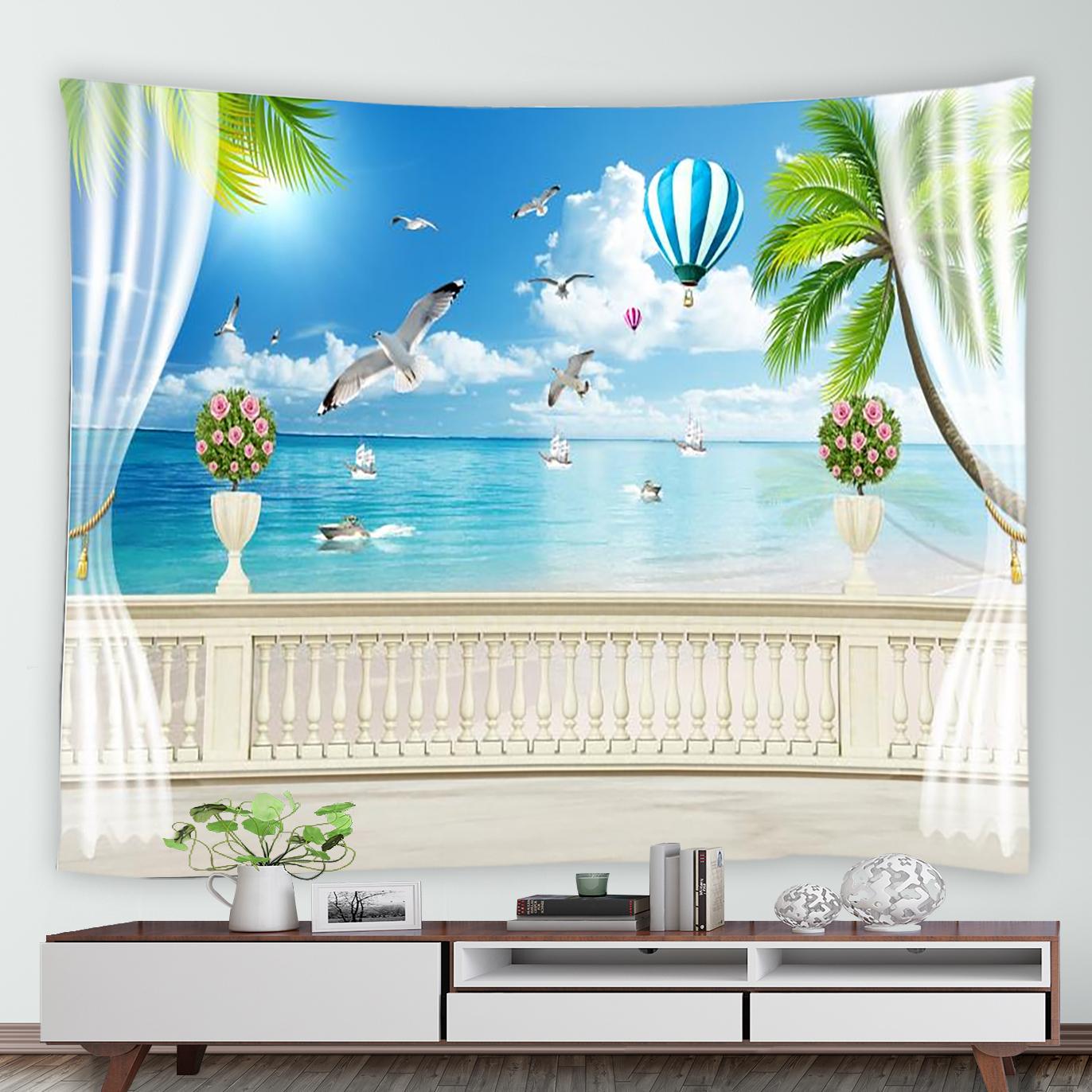 

Тропический океанский пейзаж, волны, парусная лодка, принт, гобелен, домашний декор для дома, гостиной, спальни, тканевый гобелен 100x75cm