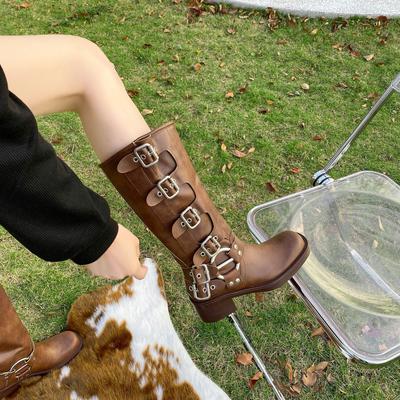 Belt Buckle High Boots Fashion Boots Women's Boots New Long Boots Thick Heel Western Boots Heightening Leather Boots