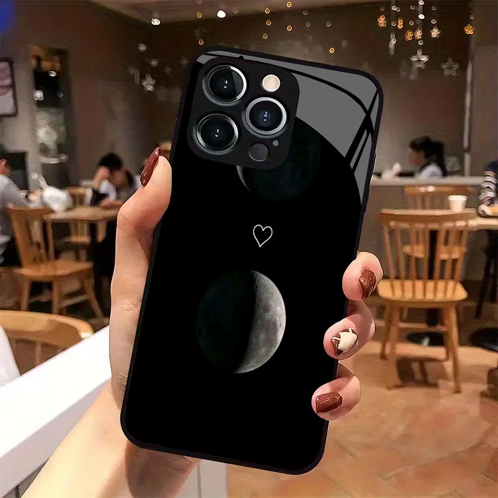 Custodia per cellulare in vetro con semplice motivo lunare adatta per iPhone 17/16/15/14/13/12/11Pro Max cover posteriore anti-caduta all-inclusive