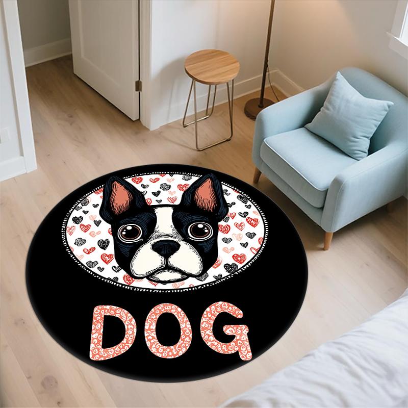 Cartoon Boston Terrier pattern round rug,Carpet Rug for Living Room Bedroom  Playroom ,Non-slip Floor Mat,Holiday Gifts and Birthday Gifts.