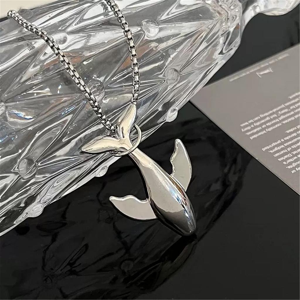 Whale Pendant Necklace Elegant Sweater Chain Long Necklace Statement Necklace Stainless Steel Material for Daily Party