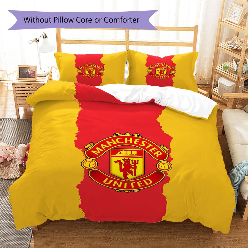 Manchester United F Pattern Bedding,Quilt Set Quilt Cover Pillowcase Home Birthday Gift(1 * duvet cover + 2 * pillowcase, without core)