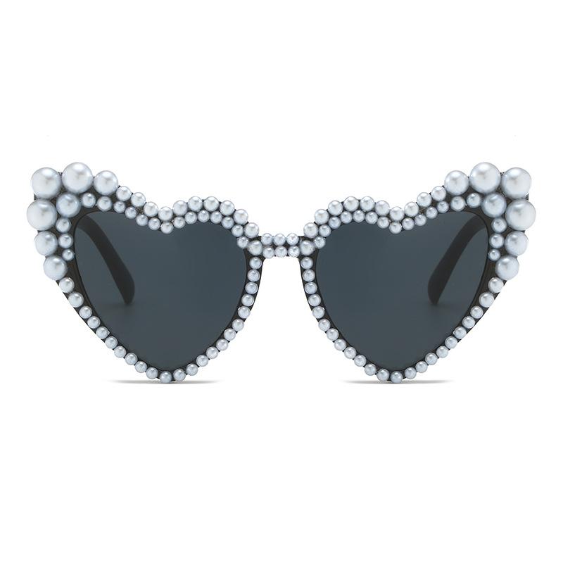 Fashion Large Frame Simulation Pearl Sunglasses Heart Shape Personality Casual Sunglasses