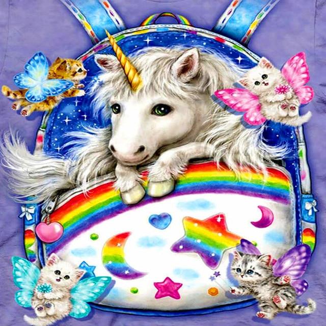 50X50CM 5D DIY Unicorn Diamond Painting Full Round Drill Cartoon Magic Unicorn Rhinestones Cross Stitch Mosaic Home Decor Kids Gift