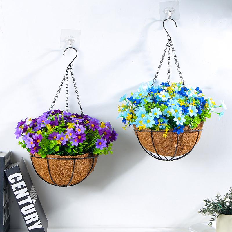 Frühlingsblumen-Hängekorb mit Schleife - Kranz Heimdekoration