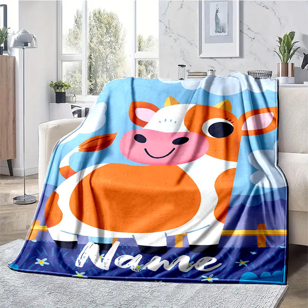Custom Name Cow Theme Printed Blanket - Perfect for Couch, Bed, Travel & Outdoor Use | Machine Washable, Cozy & Durable.