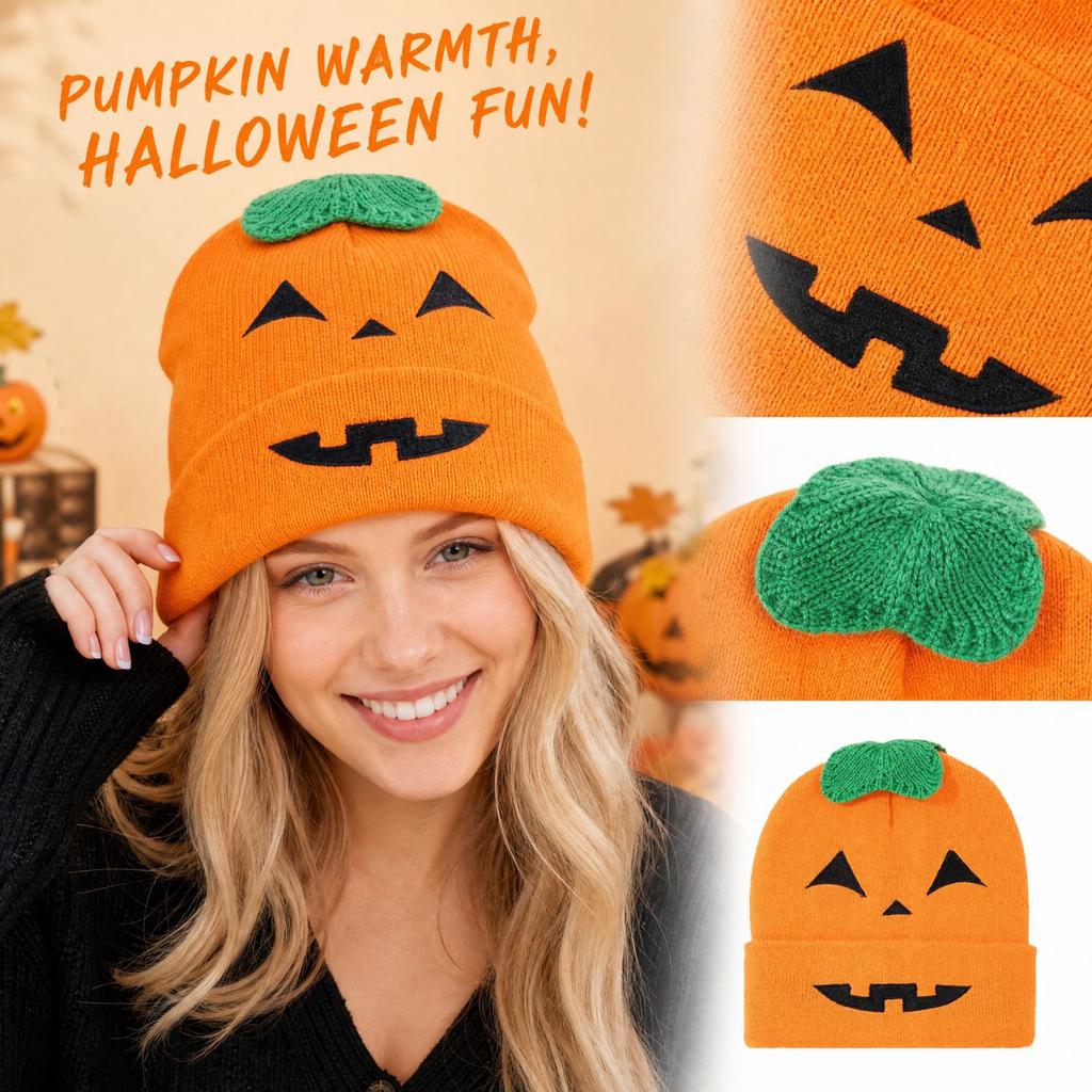 Adult Halloween Pumpkin Knit Beret Hat Warm Winter