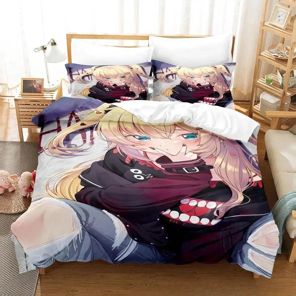 Kawaii Akai Haato Zestaw Pościeli Pojedynczy Bliźniak Pełny Queen King Size Zestaw na Łóżko Sypialnia dla Dorosłych Dzieci Zestawy Poszewek na Kołdrę z Nadrukiem 3D Łóżko Anime
