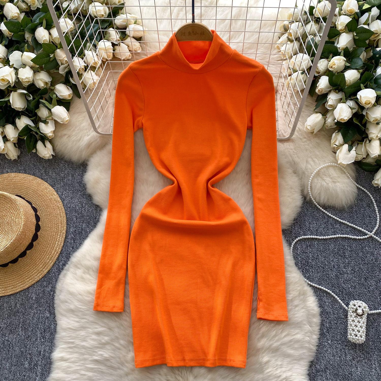 

Женское платье Pure Desire Slim Bottom High Neck Dress, эластичное облегающее платье с принтом Hip Spice One size оранжевый