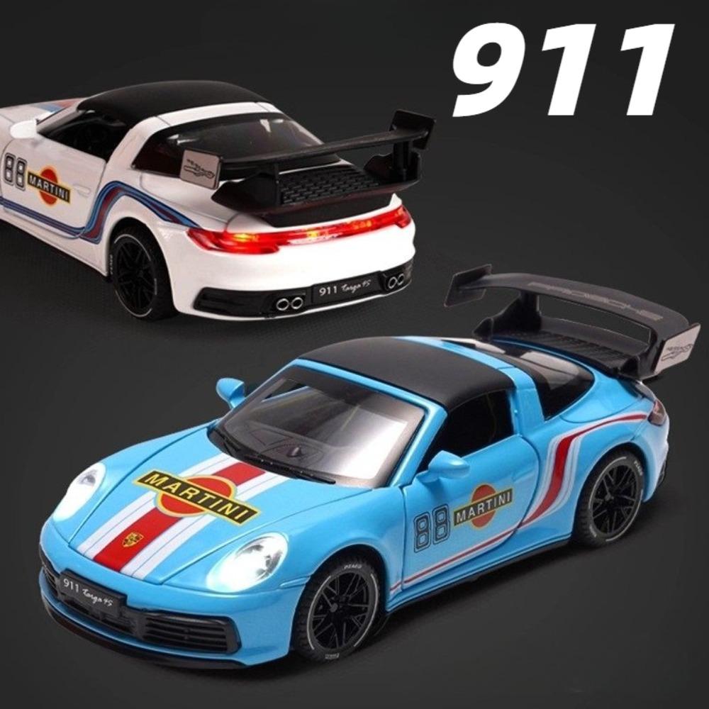 1:32 Scale Martini 911 TARGA 4S GT3RS Sports Car Model Toy Music Light Pull Back Doors Opened Models Hobby Ornaments Gifts