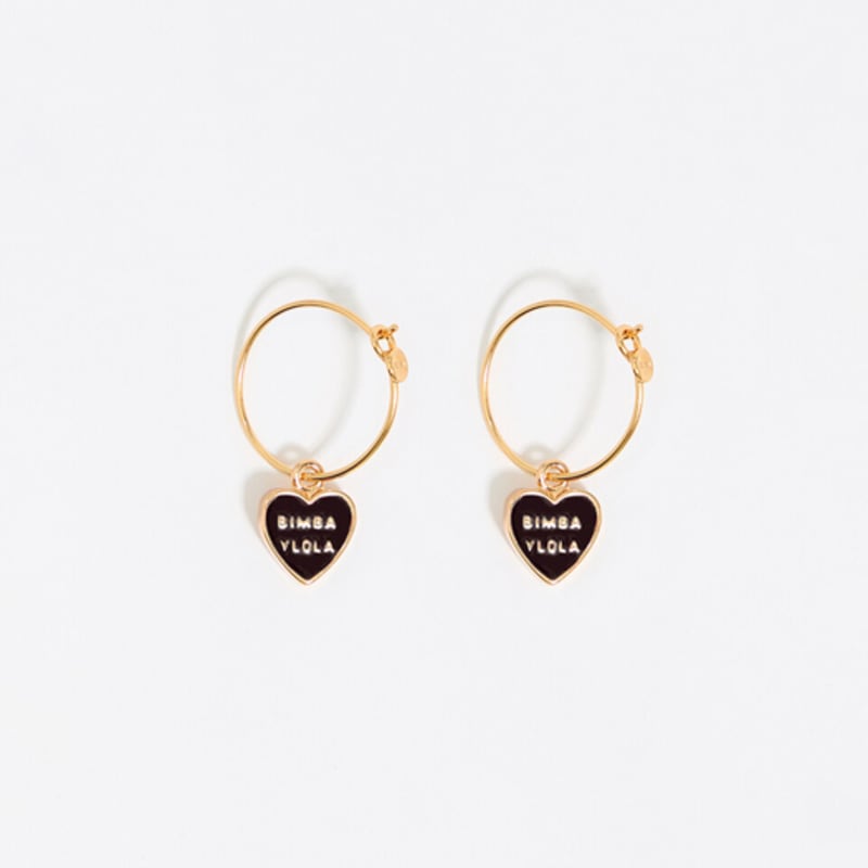 

BIMBA Y LOLA BIMBA Y LOLA Heart Logo Hoop Earrings B255AIW002BKF Black_FREE