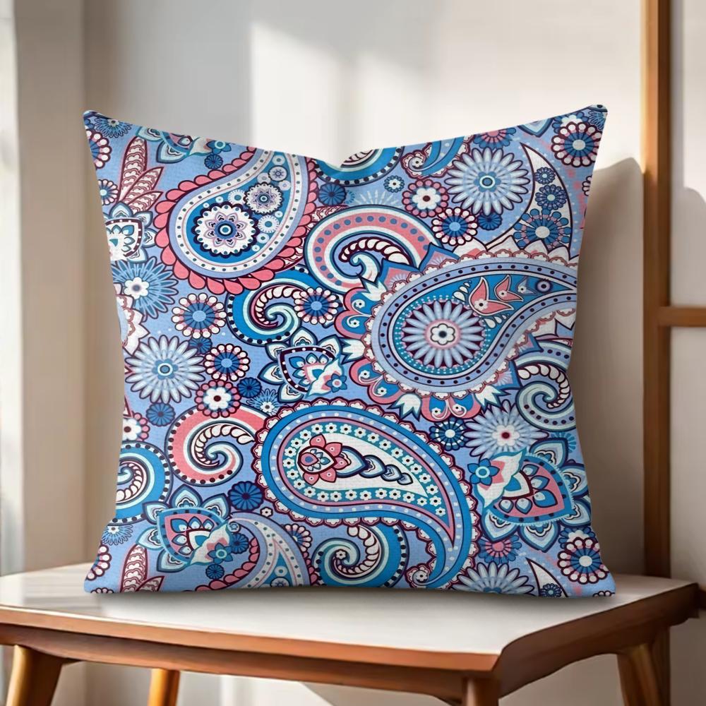 Painted Design PPaisleyS Cushion Cover Natural Linen Organic Fabric DoubleSided Printing Couch Pillow Covers Home Decor