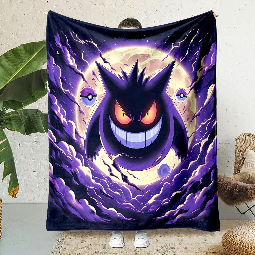 1PC Pokemon Gengar Mantas de Dibujos Animados Suave y Esponjosa Manta de Felpa Manta para Sofá Oficina Manta de Picnic Playa Adecuada para Todas las Estaciones