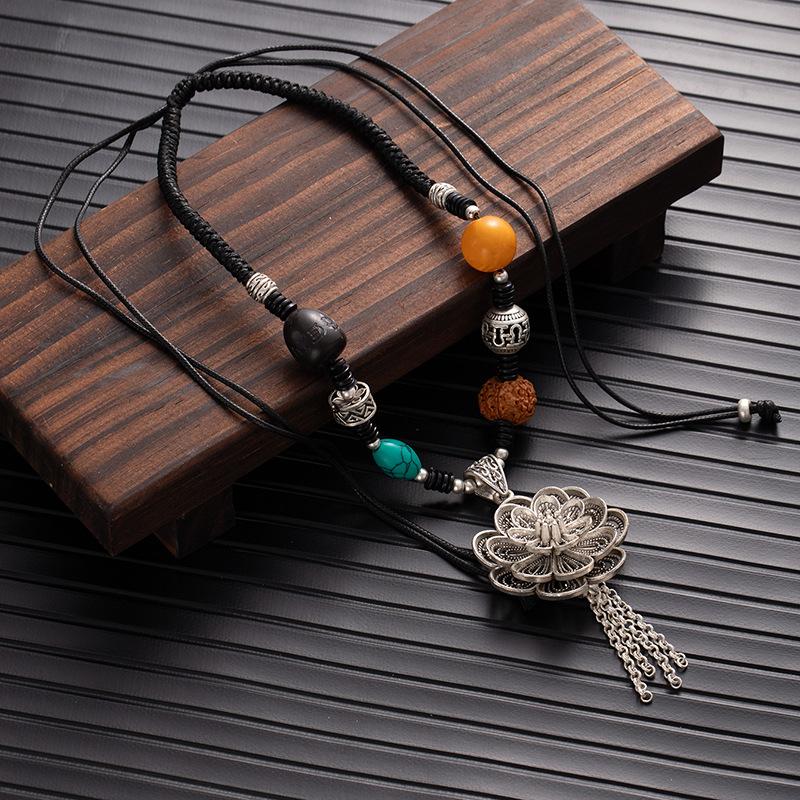 Retro Diamant Bodhi Verstellbare Glücksbringende Schlüsselbeinkette Damen Silber Bernstein Halskette Pulloverkette