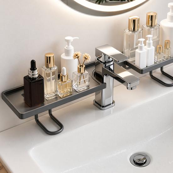 Over Sink Faucet Storage Rack, Waterproof Anti-Rust Faucet Organizer, with Drain Holes Large Capacity Bathroom Kitchen Storage Rack
