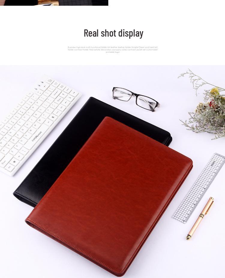 A4 Leather Business Folder with Calculator and Notepad Holder