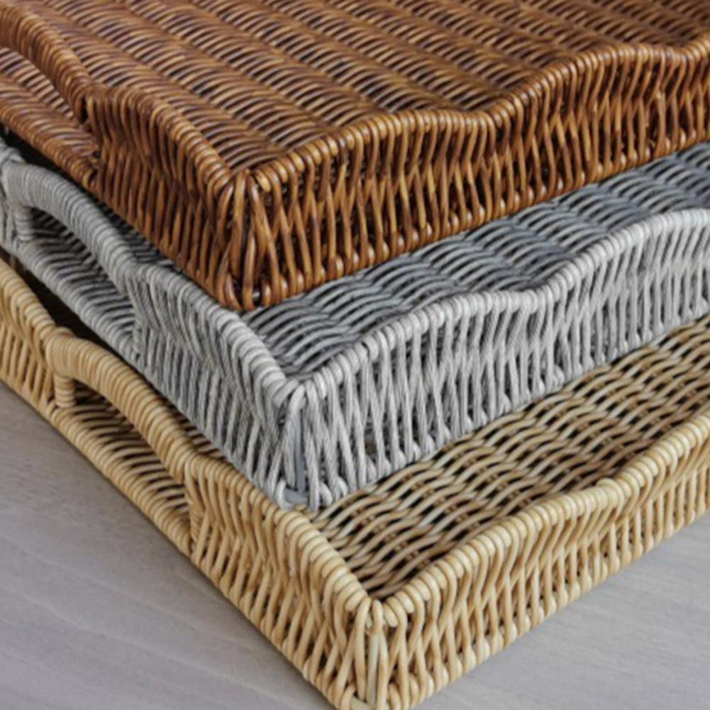 Aufbewahrungstablett Weidenkorb mit Griffen Retro Rattanflechtdesign Leicht zu reinigen Multifunktionaler Arbeitsplatten-Organizer