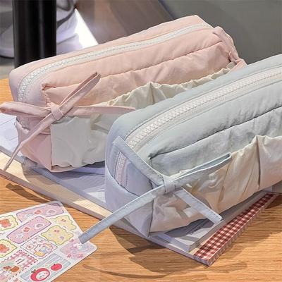 Durable Large Capacity Candy Colored Pencil Bag Dopamine Portable Stationery Storage Bag Bowknot Fashion Pencil Case Boy/Girl