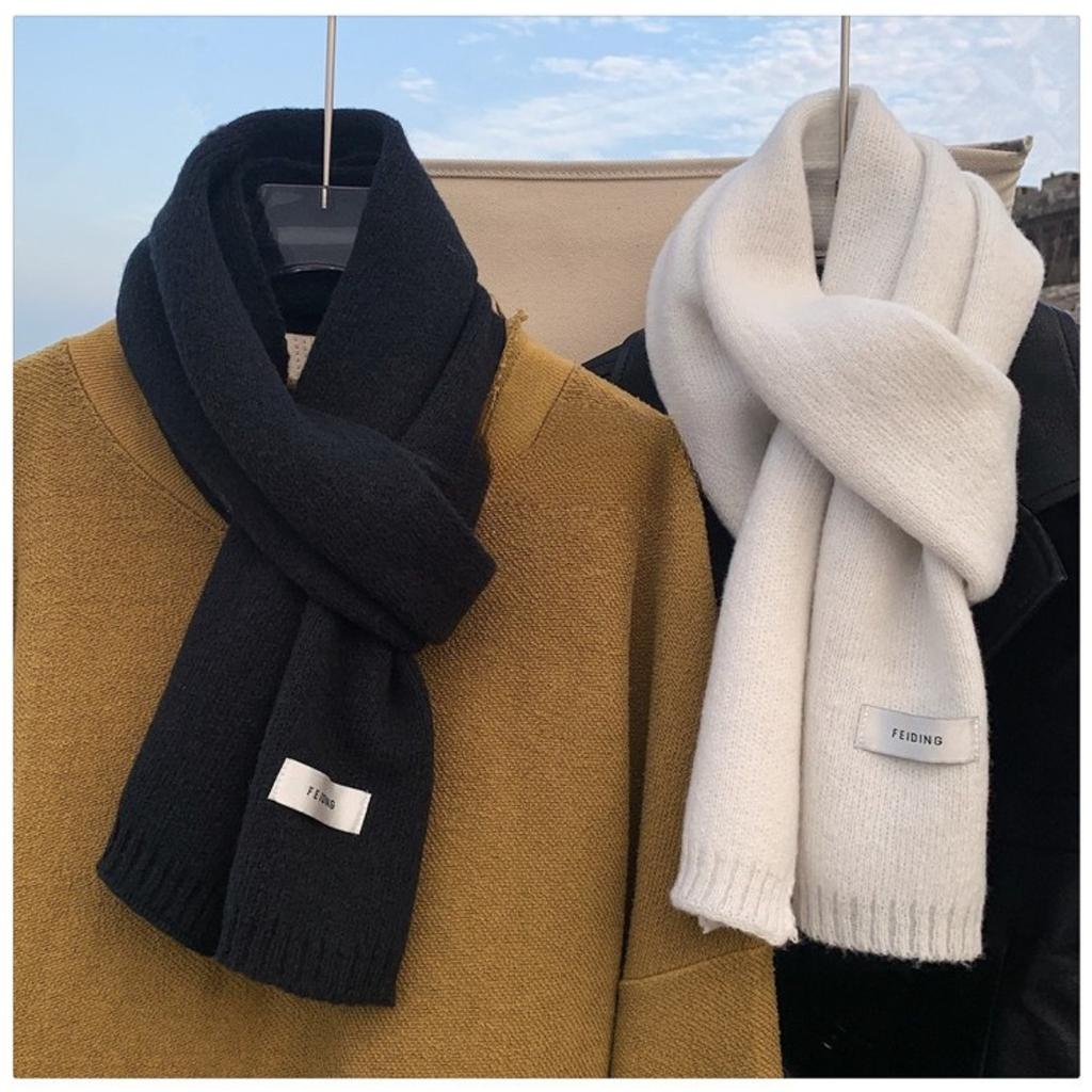 Solid Color Flat Scarf for Autumn and Winter, Men's and Women's Knitted Yarn, Korean Version, Couple Fashion, Thick and Warm, Trendy Scarf