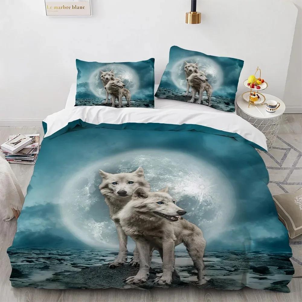 Wolf Duvet Cover Set Black White Wolf Yin and Yang Pattern Wild Animals Comforter Cover King Queen Size for Kid Boys Bedding Set