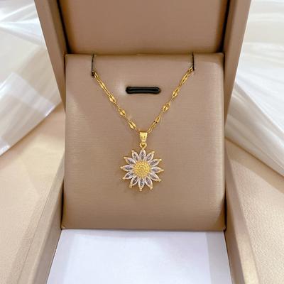 Luxury Sunflower Flower Same Full Zirconium Necklace Women'S Fashion Trend Collarbone Chain Manufacturer
