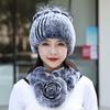 New Fashion Women Winter Real Rex Rabbit Fur Hat Scarf Natural Soft Rex Rabbit Fur Cap Scarves Sets For Lady Outdoor Keep Warm